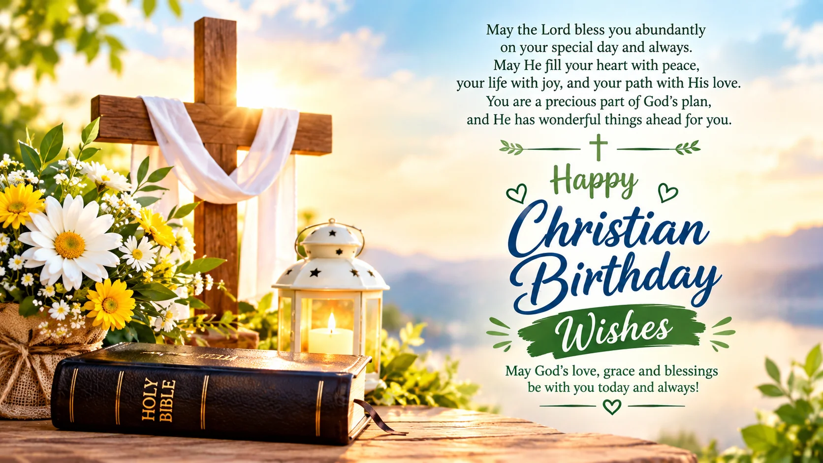 Christian birthday wishes with Bible verses and blessings warm faith-based messages for family, friends, and church members.Christian birthday wishes with Bible verses and blessings warm faith-based messages for family, friends, and church members.